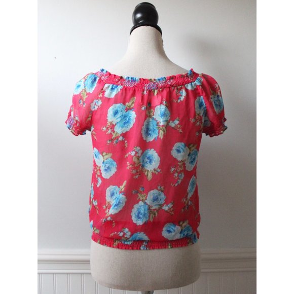 Abercrombie & Fitch Red Blue Floral Ruffle Shirt - Picture 3 of 6
